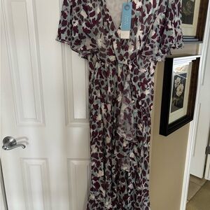 Tanya Taylor Purple and Gray Floral Maxi Dress